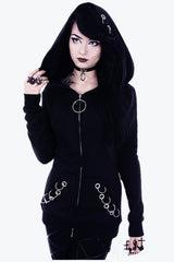 Black Punk Metal Ring Hoodie