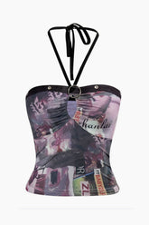 Punk Style Neon Graphic Halter Top