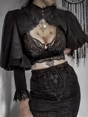 Gothic Cropped Lace Turtleneck Coat
