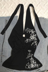 Y2K Lily Print Sleeveless Halter Top