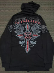 Streetwear Skull Eye Print Black Pullover Hoodie