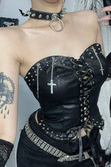 Y2K Cyber Punk PU Leather Bandage Corset