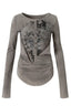 Gothic Fur Rivet Print Vintage Long Sleeve T-shirt