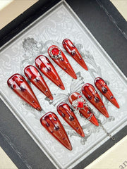 Gothic Blood Drop Red Crystal Fake Nails