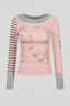 Print Fleece Patchwork Slim Crop Long Sleeve T-shirt