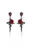 Gothic Red Rose Cross Earrings