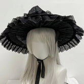 Black Witch Hat Gothic Rose Bow Lace Trim Hat