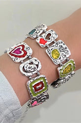 Vintage Metal Colorful Heart Geometric Bracelet