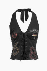 Street Hot Girl Digital Print Halter Top