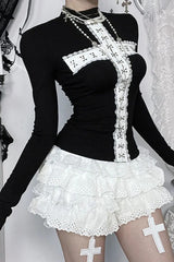 Y2K Aesthetic Lace Paneled Gothic T-shirt