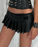 Solid PU Leather A-line Skirt