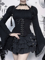 Gothic Strappy Off Shoulder Halter Blouse