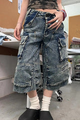 Y2K Loose Straight Tube Denim Shorts