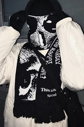 Y2K Gothic Jacquard Print Knit Scarf