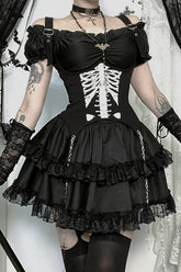 Black Ruffled Tiered Puff Sleeve Gothic Lolita Mini Dress