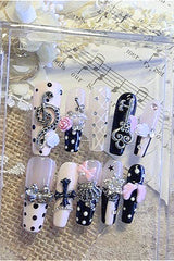 Pink Note Polka Dot Strappy Press On Nails