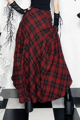 E-girl Red Plaid High Waist Grunge Irregular Skirt