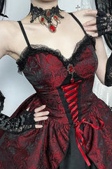 Dark Gothic Lolita Lace Patchwork High Waist Mini Dress