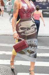 Edgy Mesh Printed High-Waist Bodycon Maxi Skirt