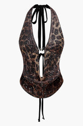 Vintage Leopard Sequin Halter Top