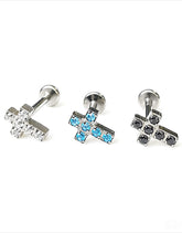Metal Cross Zircon Lip Stud