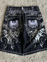 Y2K Pattern Print Loose Denim Shorts