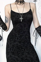 Dark Wind Cross Suspender Slim Fit Hip Maxi Dress