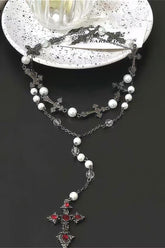 Gothic Pearl Cross Layered Necklace