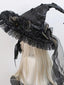 Black Witch Hat Gothic Rose Bow Lace Trim Hat
