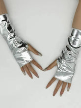 Faux Patent Leather Punk Fingerless Gloves