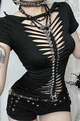 Gothic Bone Chain Buckle T-Shirt