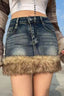 Washed Patchwork High Waist A-Line Skirt