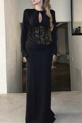 Gothic Lace Cutout Fitted Maxi Dress