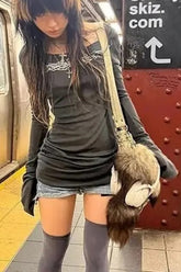 Gothic Graphic Slim Long-sleeve Y2k Knit Top