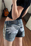 Angel Wing Embroidered Denim Hot Pants