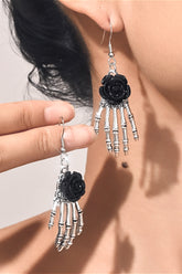 Gothic Skull Hand Rose Earrings