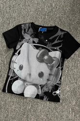 Y2K Cat Print Fitted Short Sleeve T-shirt
