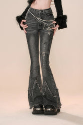 Retro High-Waist Slim Flare Denim Pants