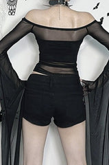 Gothic Rhinestone Cross Mesh T-Shirt