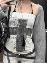 Dark Street Cross Print Fitted Halter Top