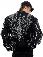 Printed Leather Motorcycle Jacket