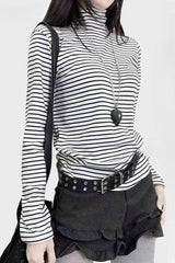 Grunge Striped Contrast Turtleneck Long-sleeve Knit Top