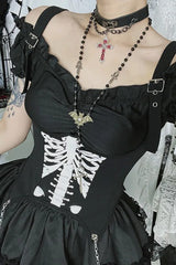 Black Ruffled Tiered Puff Sleeve Gothic Lolita Mini Dress