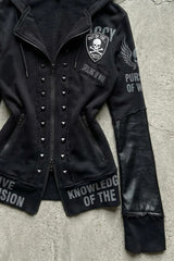 Gothic Studded Slim Zip Up Hoodie