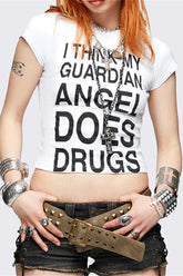 Emo Girl Punk Print Slim Crop Top