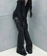 Grey Gothic Baggy Cargo Flare Pant