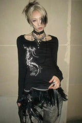 Tattoo Print Irregular Gothic Knit Top