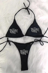 Punk Baddie Letter Rhinestone Halter Swimwear