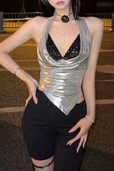 Futuristic Backless Halter Neck Crop Top