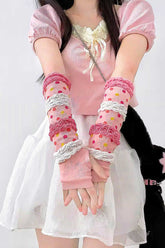 Y2K Pink Polka Dot Cute Gloves